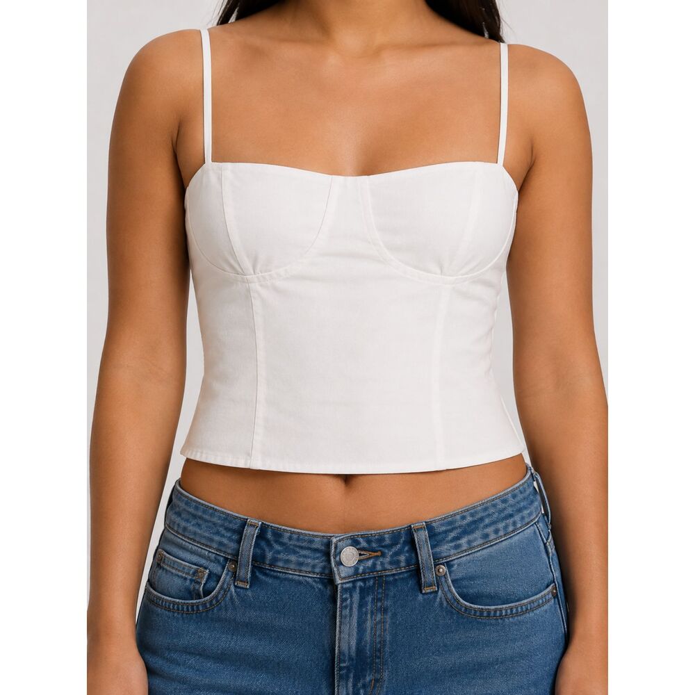 NWT FENITY White Corset Bustier Top XS Cotton Cami Y2K Coquette Bridal 90s